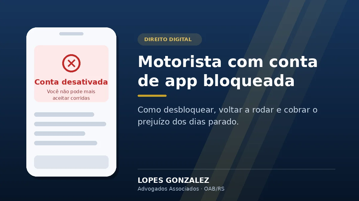 Celular exibindo a mensagem de conta desativada em aplicativo de transporte, ao lado do título do artigo sobre motorista com conta bloqueada